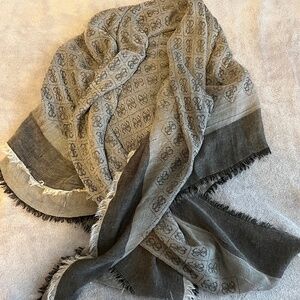 Guess Large Scarf Wrap 54”X52” Gray Logo Made in Italy